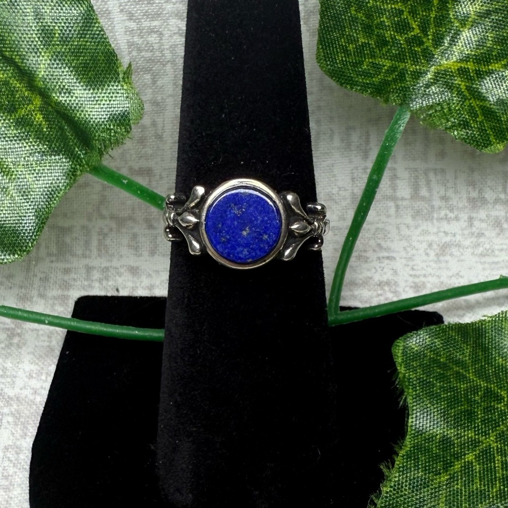 New Silver-Plated Adjustable Ring w/Natural Lapis Lazuli π΅ - Picture 2 of 5